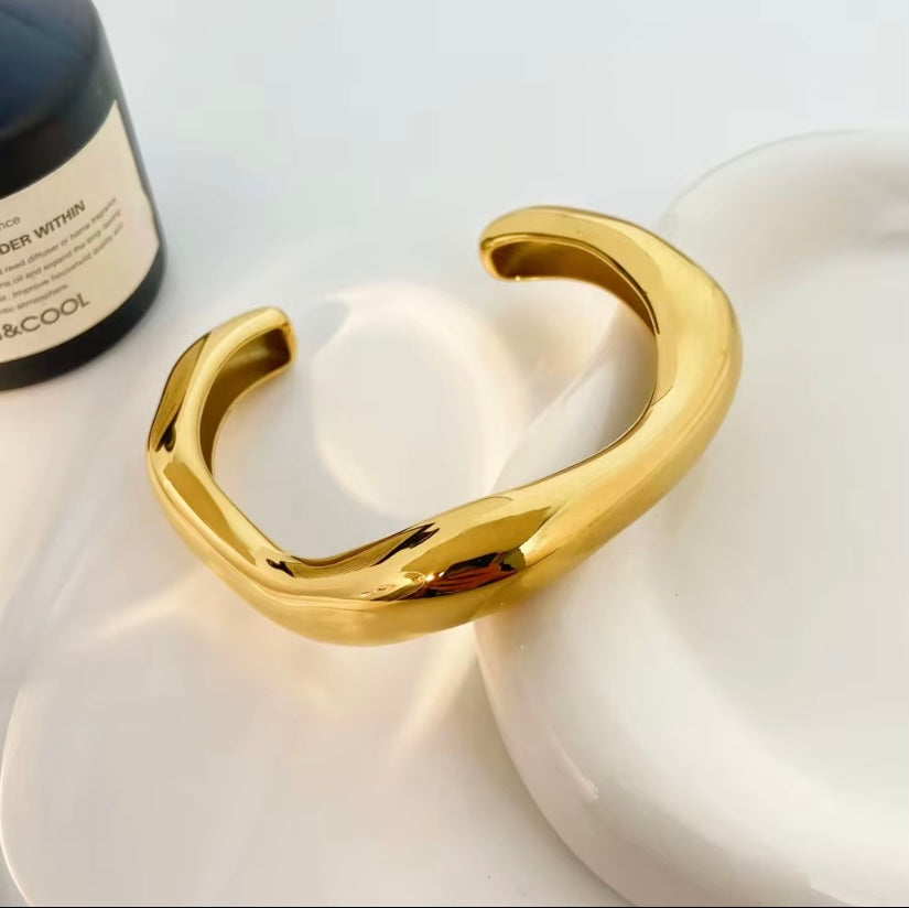 Large Open Abstract Bangle - Gold