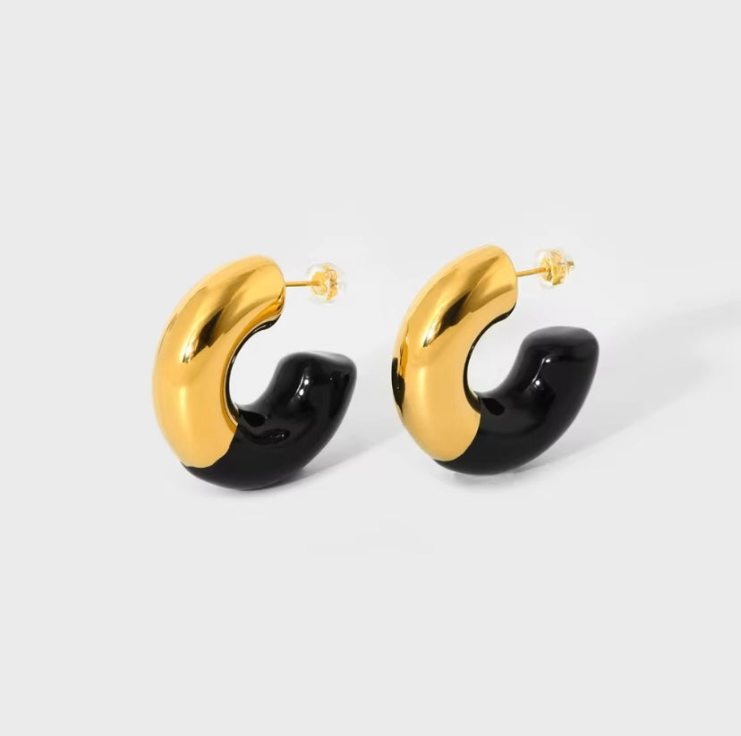 Chunky Half-Colored Hoop Earrings