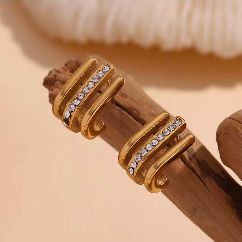 Triple Band CZ Channel Hoop Earrings