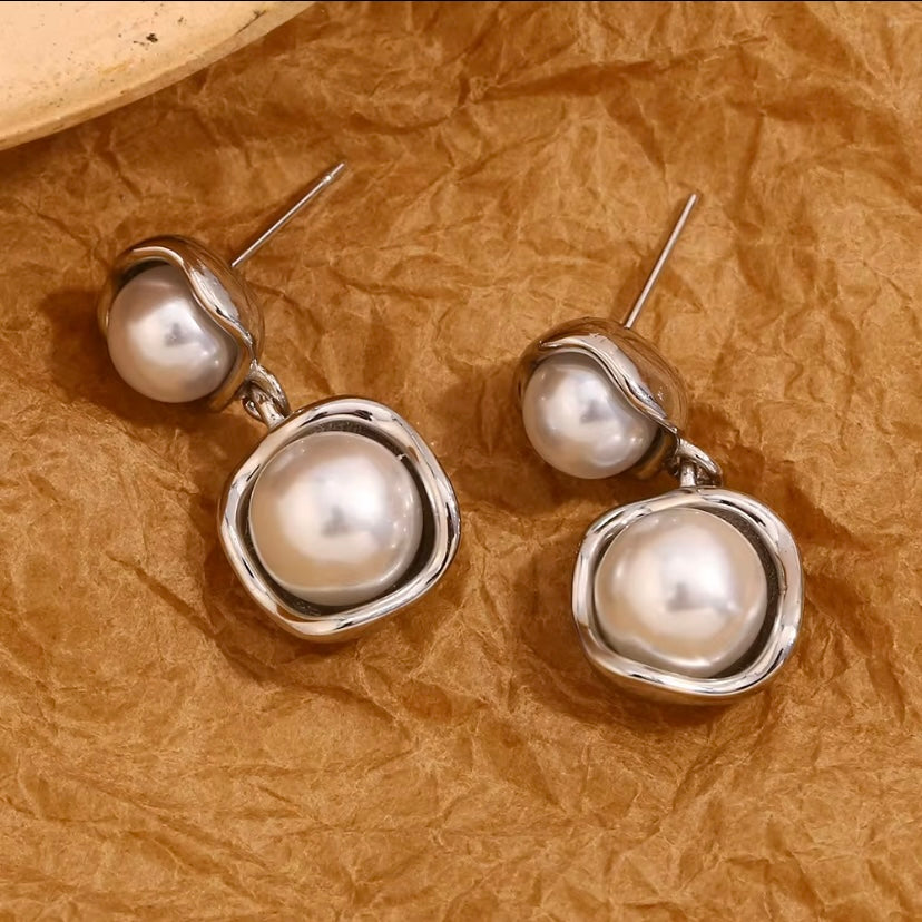 Pearl stud drop - Silver