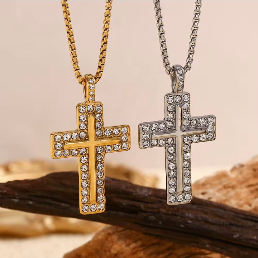 CZ outlined cross - Gold