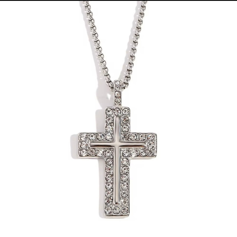 CZ outlined cross - Silver