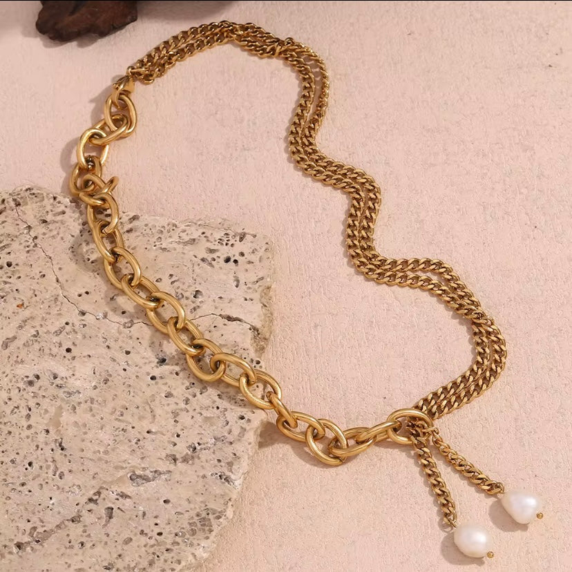 Double Cuban with Freshwater pearl accents
