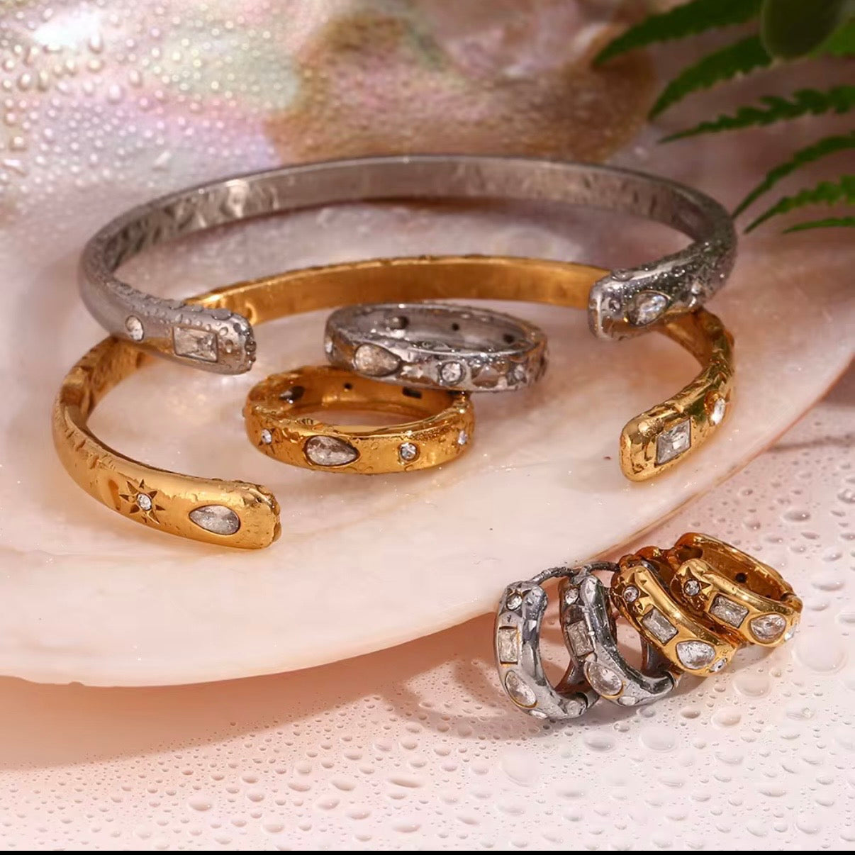 Celestial Gem Huggies – Gold & Silver