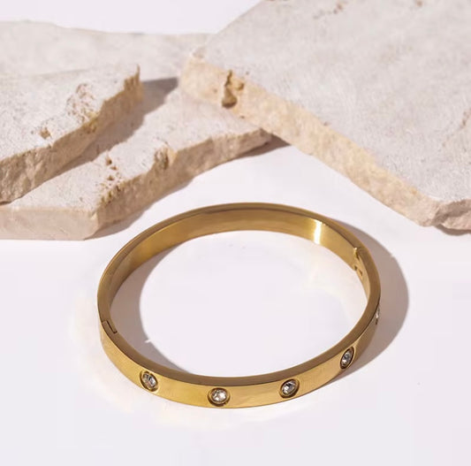Large CZ Bangle - Gold