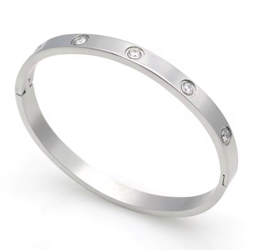 Large CZ Bangle - Silver