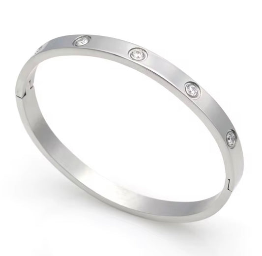 Large CZ Bangle - Silver