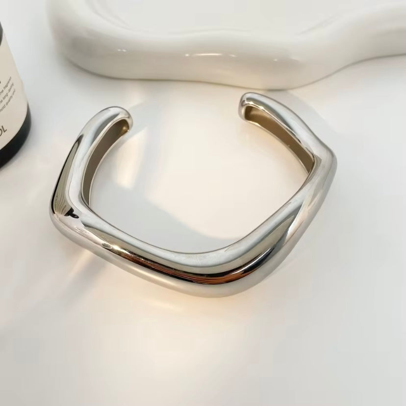 Large Open Abstract Bangle - Silver