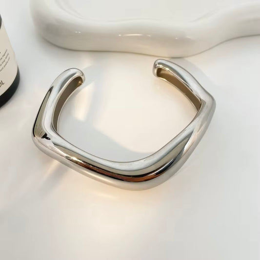 Large Open Abstract Bangle - Silver