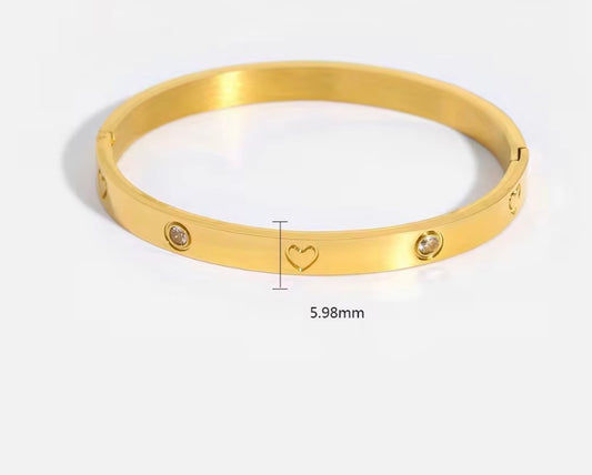 Heart CZ Bangle - Gold