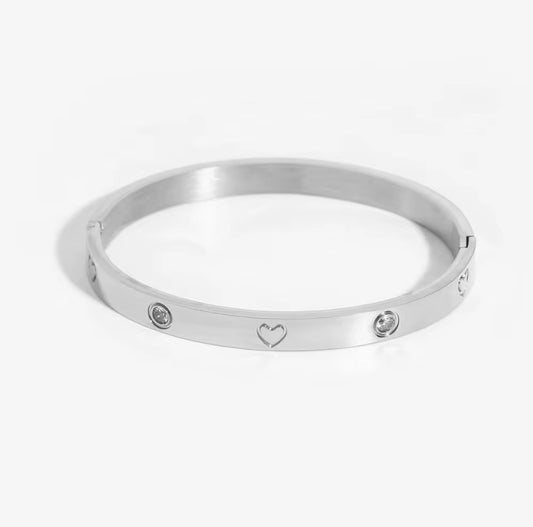 Heart CZ Bangle - Silver