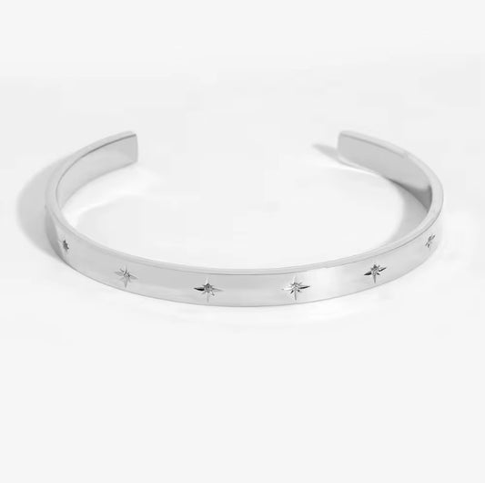 CZ Burst - Open Bangle - Silver