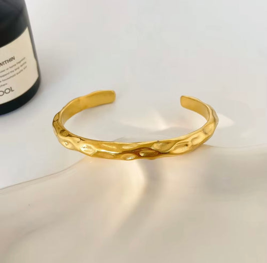 Hammered Open Bangle - Gold