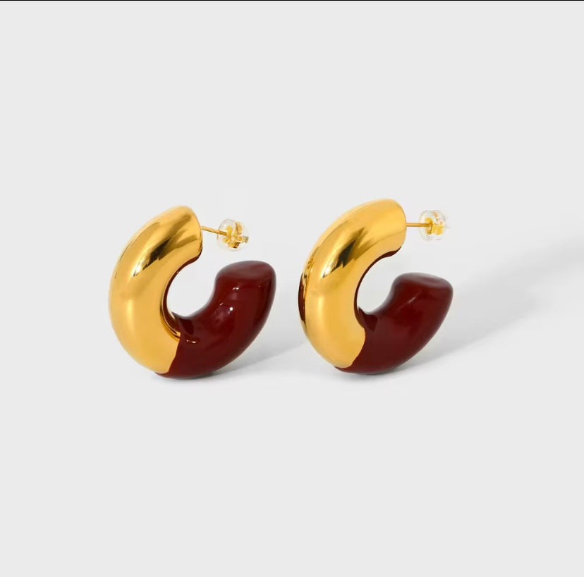 Chunky Half colored Hoop - Maroon