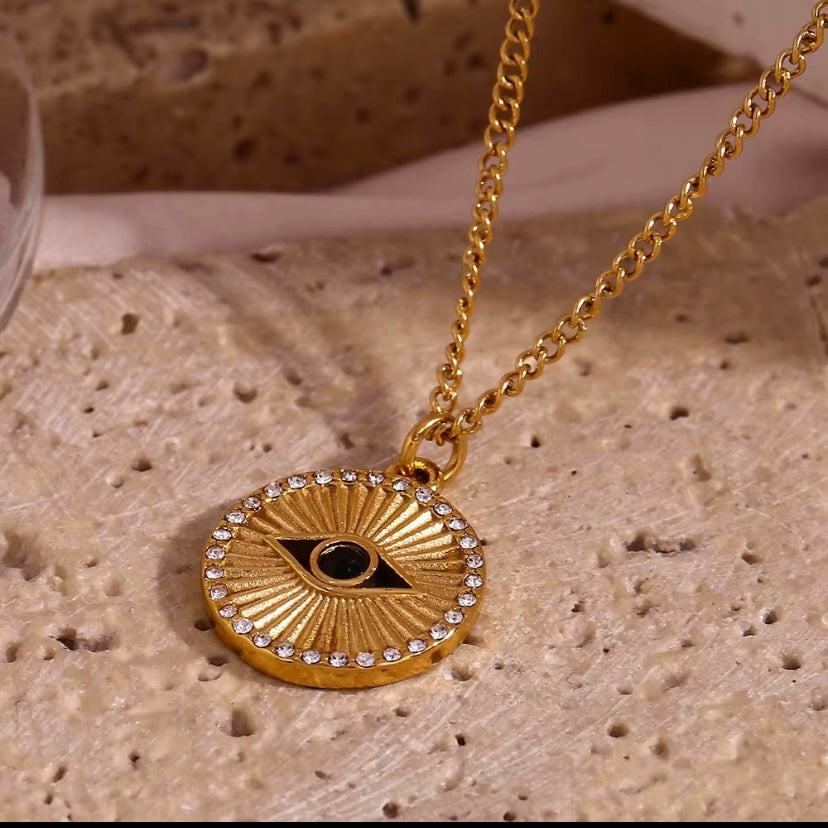 Sunburst CZ evil eye necklace