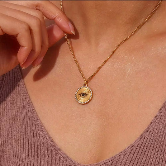 Sunburst CZ evil eye necklace