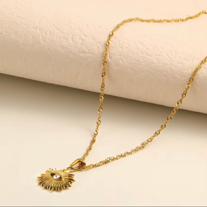 Vintage sunburst CZ evil eye necklace