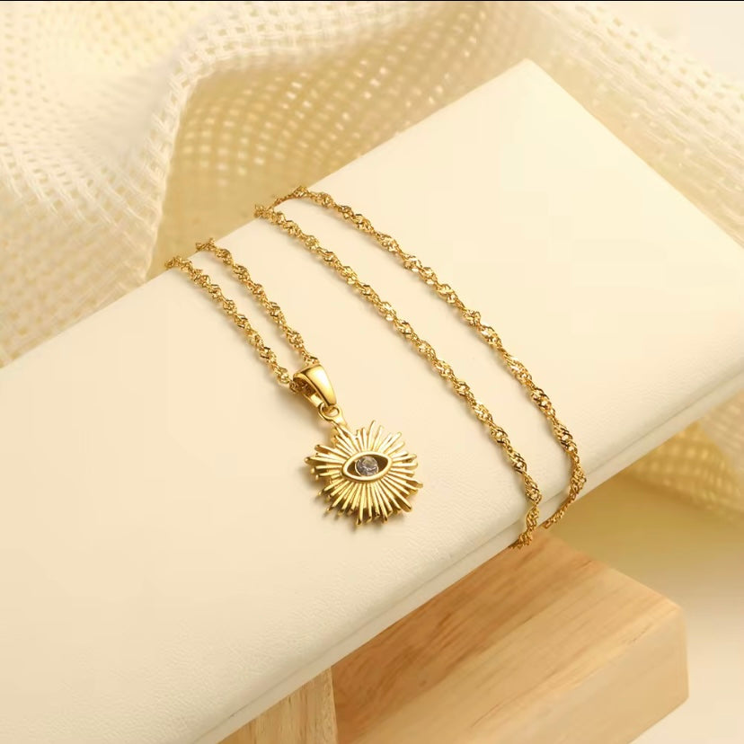 Vintage sunburst CZ evil eye necklace