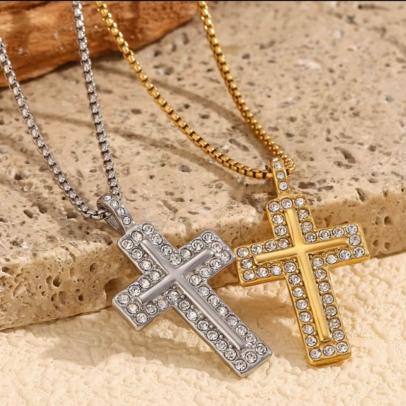 CZ outlined cross - Silver