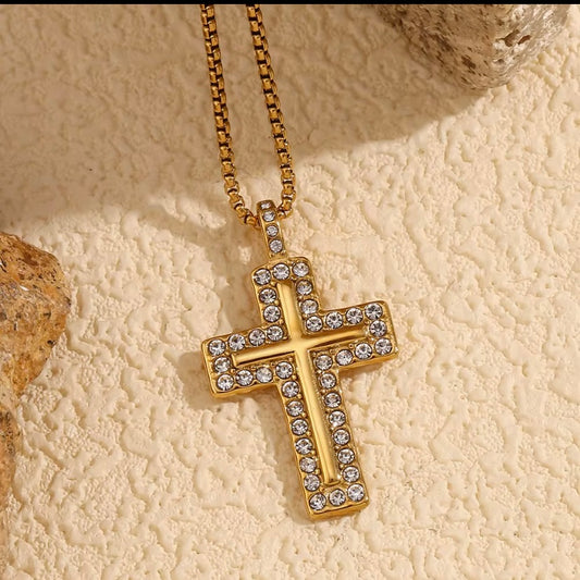 CZ outlined cross - Gold