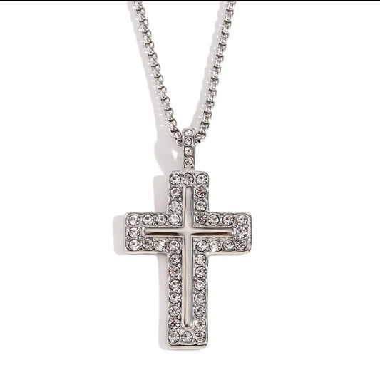 CZ outlined cross - Silver