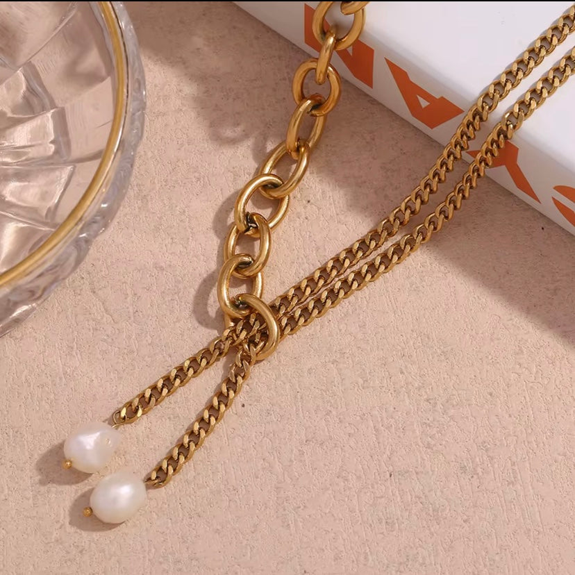 Double Cuban with Freshwater pearl accents