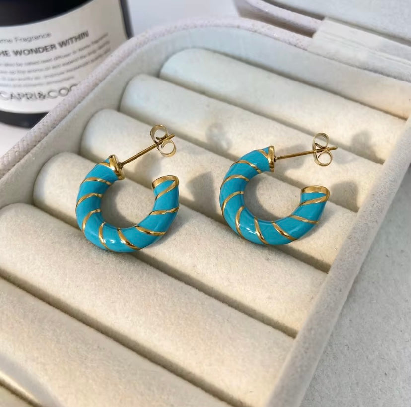 Twisted Rope Enamel Stripe Hoop Earrings